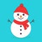 Snowman with red hat and scarf. Cute Cartoon kawaii simple funny baby character. Nose carrot. Merry Christmas. Greeting card,