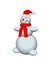 Snowman with red knit scarf and red hat 3D illustration isolated on white.