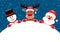 Snowman Reindeer And Santa Round Banner Snow Dark Blue