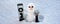 Snowman repairman with repair tools. Support repair and recover service. Snowman on snow background.