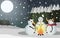 Snowman`s Camping On Christmas Night With The Snow Fall Art - Vector