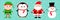 Snowman Santa Claus Elf Penguin set. Happy New Year. Merry Christmas. Red green black hat. Cute cartoon funny kawaii baby