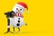 Snowman in Santa Claus Hat Character Mascot with Red Heart and DSLR or Video Camera Gimbal Stabilization Tripod System. 3d