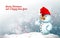 Snowman with Santa\'s Hat in Frozen Winter