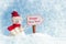 Snowman with Signpost, Happy New Year