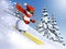 Snowman skier extreme downhill from the mountain. Winter Holidays Christmas and New Year illustrations.