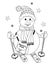 Snowman skiing with poles and postman bag. Vector illustration for coloring book. Christnas card. for kids. Vector