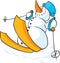 Snowman skiing in the Snow - Funny Vector