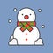 Snowman and snow fall, filled outline icon for Christmas theme