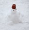 Snowman in the snow in winter. Blinded by children
