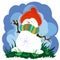 Snowman in Spring With Clouds