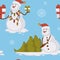 Snowman sunbathing vector seamless pattern of winter character wearing hat