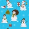 Snowman sunbathing vector seamless pattern of winter character wearing hat