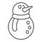 Snowman thin line icon, Christmas and New Year concept, snow man with scarf, carrot sign on white background, winter fun