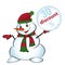 Snowman throw a snowball with sale sign. Discount. For winter pr