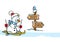 Snowman traveler skiing road year new year card illustration cartoon