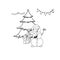 Snowman under Christmas tree gifts sketch winter holidays for coloring page
