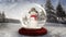 Snowman waving inside snow globe