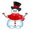 Snowman wearing a hat, red sweater and red scarf waving his hand for your design vector illustration