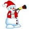 Snowman wearing a Santa Claus costume blowing horns for your design Vector Illustration