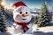 Snowman Wearing a Santa Hat Embellished with Holly Sprigs, Standing in a Winter Wonderland, Carrot Nose