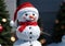 A Snowman Wearing A Santa Hat, With A High Camera Angle. Generative AI