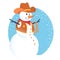 Snowman in western cowboy clothes. Vector Merry Christmas card illustration