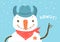 Snowman in western cowboy hat. Vector Merry Christmas card with text