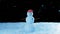 Snowman in winter background animation with animated snowfall seamless loop. Winter black background. Looped 3d