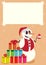 Snowman winter holiday symbols happiness fun gifts