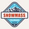Snowmass village, Colorado ski resort stamp, Aspen emblem with snow covered mountains