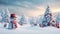 Snowmen Christmas Banner. Winter Holiday Festive Banner. Snowy Wonderland. Generative AI
