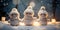 Snowmen made of white paper and cotton wool. Generative AI