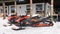 Snowmobile parking  in Kabdalis in winter in Swedish lapland