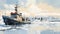 Snowmobile Sailing Ship: A Dreamy Digital Painting Of An Icy Naval Scene