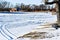 Snowmobile Tracks on Snow Covered Lake