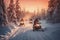 Snowmobilers riding through a winter wonderland, showcasing the adrenaline and adventure of exploring snowy terrain. Generative Ai