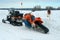 Snowmobiles await the beginning of the competition