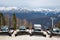 Snowmobiles in the Parking lot of the ski resort