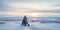 Snowmobiling in the snowy Arctic background, free space for text