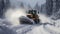 A snowplow clearing a mountain road during a heavy snowstorm, showcasing the power and efficiency of the vehicle against a