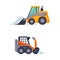 Snowplow tractors set. Road cleaning vehicles, professional industrial transport vector illustratio