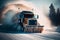 snowplow truck removing snow on road.generative ai