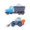 Snowplow truck and tractor set. Professional industrial transport for road cleaning vector illustration