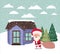 Snowscape with cute house and santa claus scene