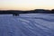 Snowscape with skid marks into the snow