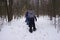 snowshoe hike in woods in winter