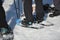 Snowshoe hikers on Mountain Feuerkogel in the Salzkammergut Gmunden District, Upper Austria, Austria