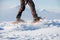 Snowshoeing in Carpathian mountains in wintertime