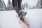 Snowshoeing in Carpathian mountains in wintertime